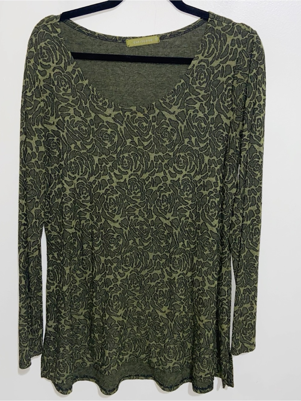 Cut Loose Tunic Top Womens Medium Green Floral USA Boho Grunge Vintage 90s Y2K